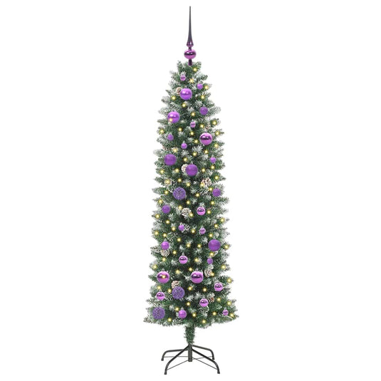 Vidaxl kunstmatige slanke kerstboom met 150 led groen en wit 150 cm