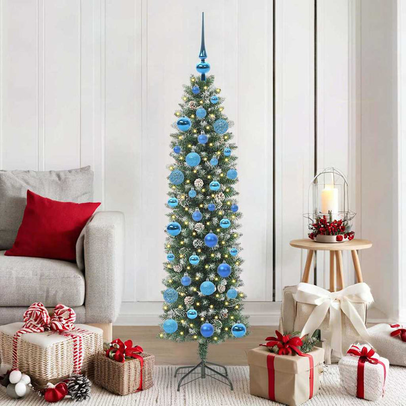 ギャラリービューアに画像をロードする, Vidaxl kunstmatige slanke kerstboom met 150 led groen en wit 150 cm
