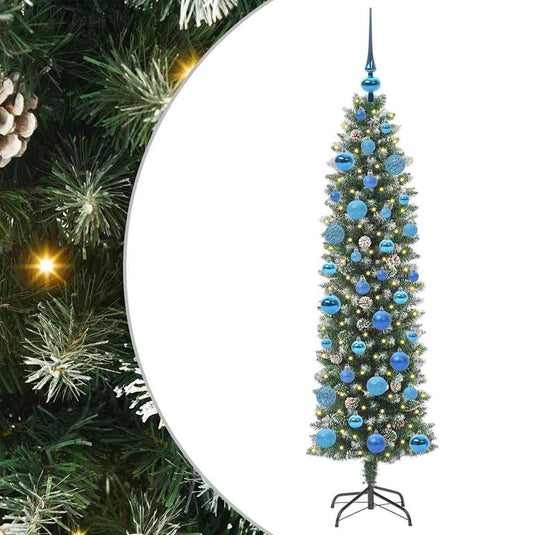 Vidaxl kunstmatige slanke kerstboom met 150 led groen en wit 150 cm