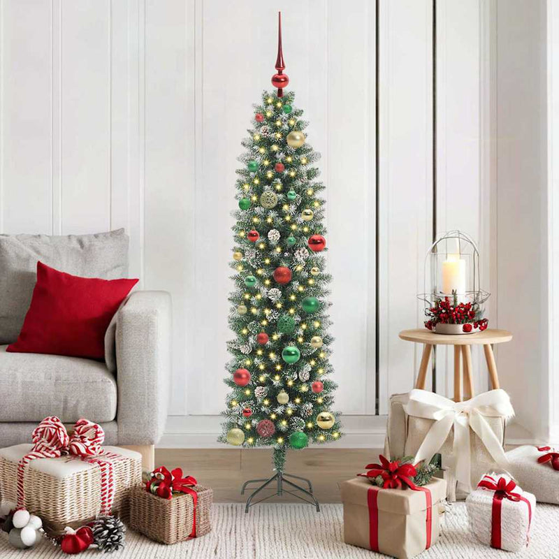 ギャラリービューアに画像をロードする, Vidaxl kunstmatige slanke kerstboom met 150 led groen en wit 150 cm
