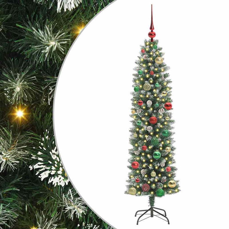 ギャラリービューアに画像をロードする, Vidaxl kunstmatige slanke kerstboom met 150 led groen en wit 150 cm
