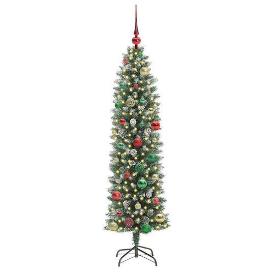 Vidaxl kunstmatige slanke kerstboom met 150 led groen en wit 150 cm