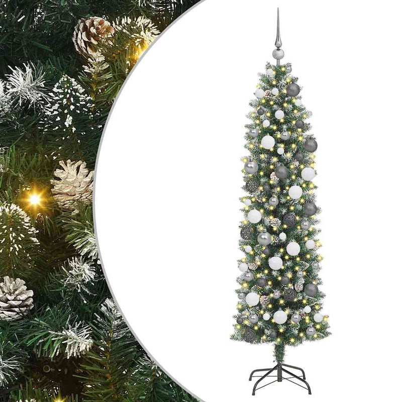 Afbeelding laden in galerijviewer, Vidaxl kunstmatige slanke kerstboom met 300 led groen en wit 180 cm

