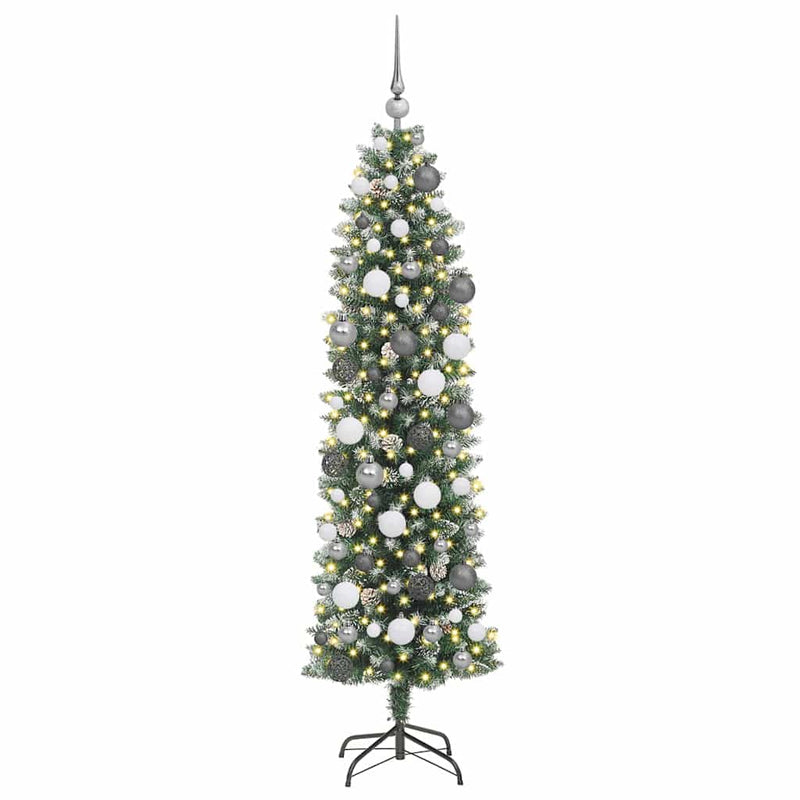 Afbeelding laden in galerijviewer, Vidaxl kunstmatige slanke kerstboom met 300 led groen en wit 180 cm
