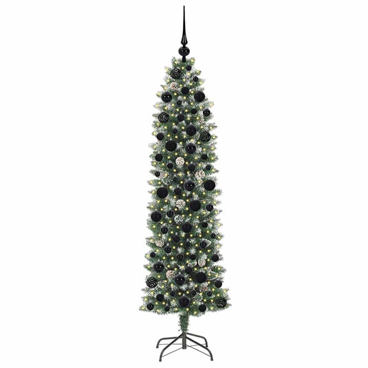 Vidaxl kunstmatige slanke kerstboom met 300 led groen en wit 180 cm