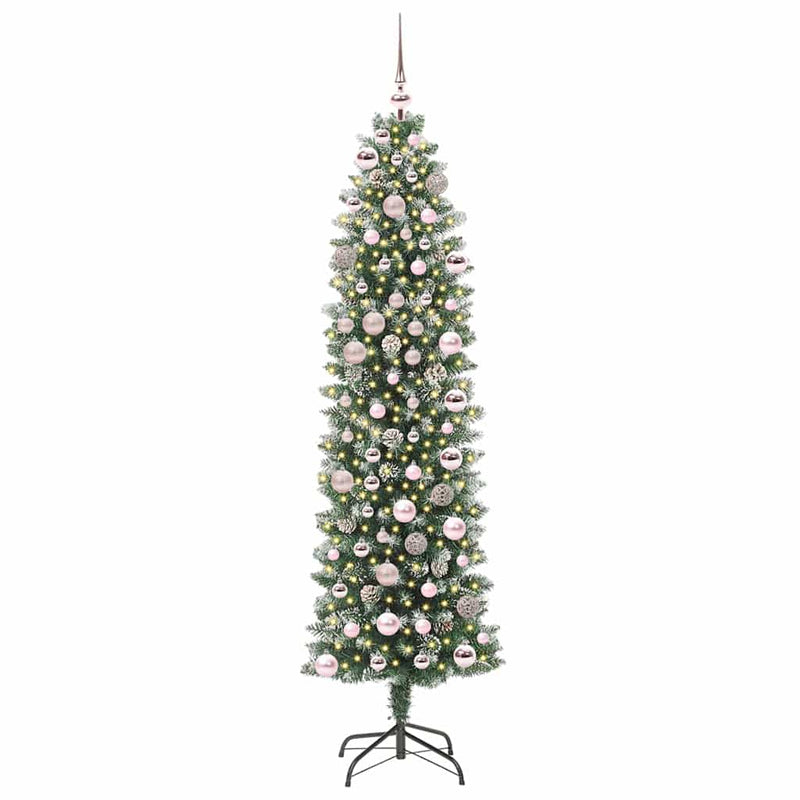 Afbeelding laden in galerijviewer, Vidaxl kunstmatige slanke kerstboom met 300 led groen en wit 180 cm
