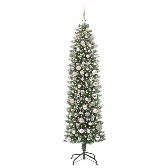 Vidaxl kunstmatige slanke kerstboom met 300 led groen en wit 180 cm