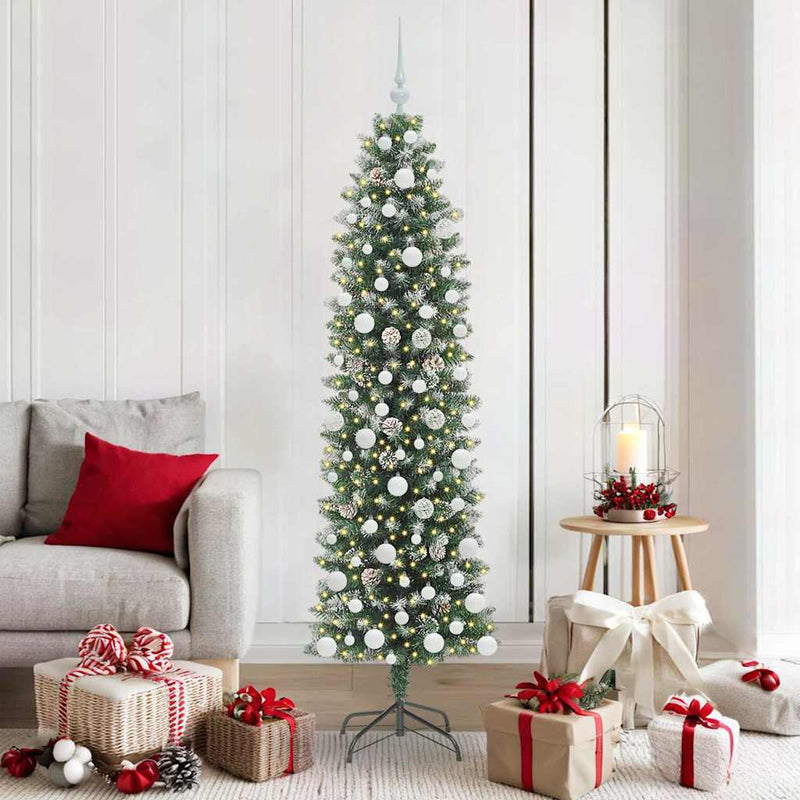 Afbeelding laden in galerijviewer, Vidaxl kunstmatige slanke kerstboom met 300 led groen en wit 180 cm
