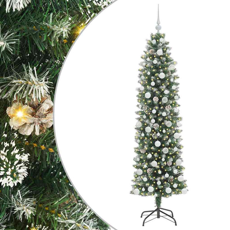 Afbeelding laden in galerijviewer, Vidaxl kunstmatige slanke kerstboom met 300 led groen en wit 180 cm

