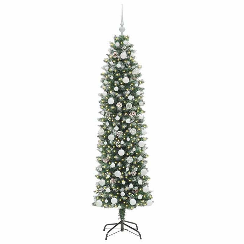 Afbeelding laden in galerijviewer, Vidaxl kunstmatige slanke kerstboom met 300 led groen en wit 180 cm
