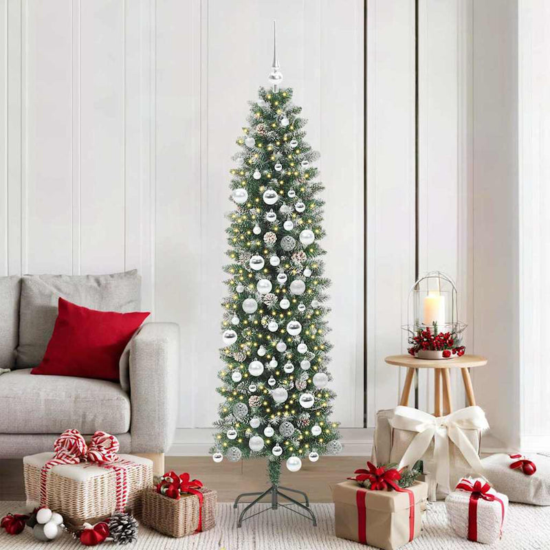 Afbeelding laden in galerijviewer, Vidaxl kunstmatige slanke kerstboom met 300 led groen en wit 180 cm
