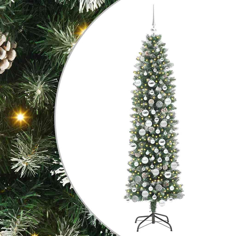 Afbeelding laden in galerijviewer, Vidaxl kunstmatige slanke kerstboom met 300 led groen en wit 180 cm
