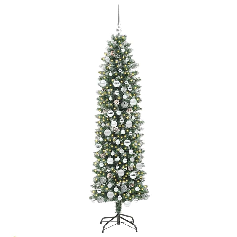 Afbeelding laden in galerijviewer, Vidaxl kunstmatige slanke kerstboom met 300 led groen en wit 180 cm
