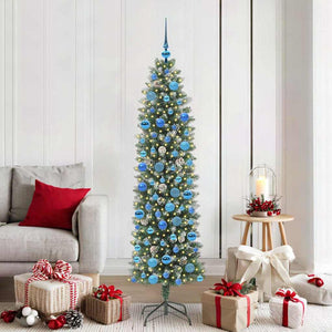 Vidaxl kunstmatige slanke kerstboom met 300 led groen en wit 180 cm