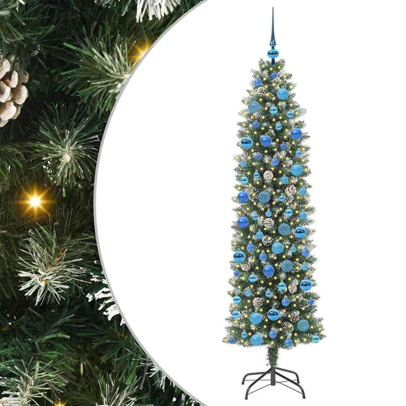 Afbeelding laden in galerijviewer, Vidaxl kunstmatige slanke kerstboom met 300 led groen en wit 180 cm
