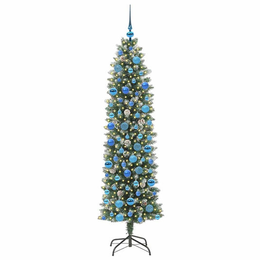 Vidaxl kunstmatige slanke kerstboom met 300 led groen en wit 180 cm