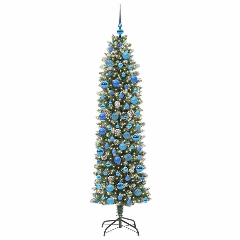 Afbeelding laden in galerijviewer, Vidaxl kunstmatige slanke kerstboom met 300 led groen en wit 180 cm
