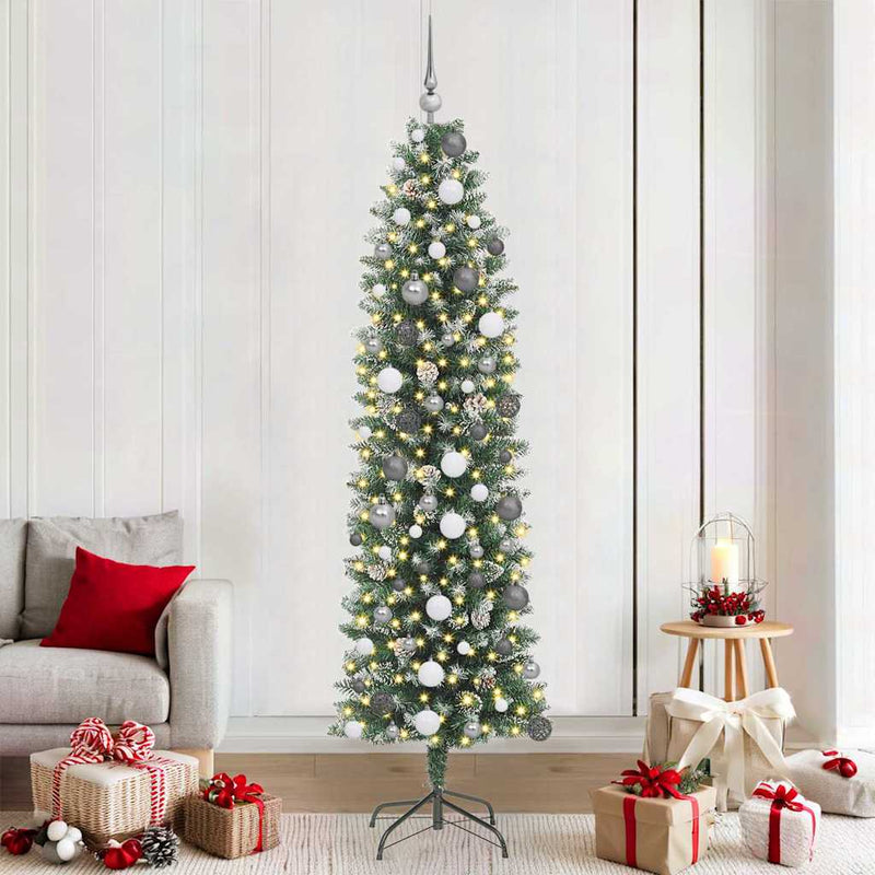 Chargez l'image dans la visionneuse de la galerie, Vidaxl kunstmatige slanke kerstboom met 300 led groen en wit 210 cm
