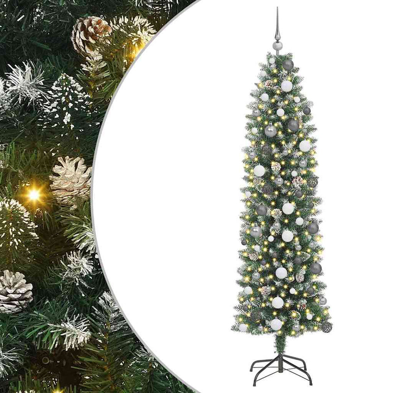 Chargez l'image dans la visionneuse de la galerie, Vidaxl kunstmatige slanke kerstboom met 300 led groen en wit 210 cm
