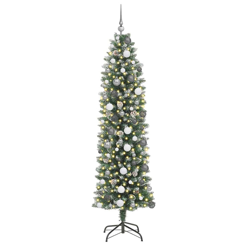 Chargez l'image dans la visionneuse de la galerie, Vidaxl kunstmatige slanke kerstboom met 300 led groen en wit 210 cm
