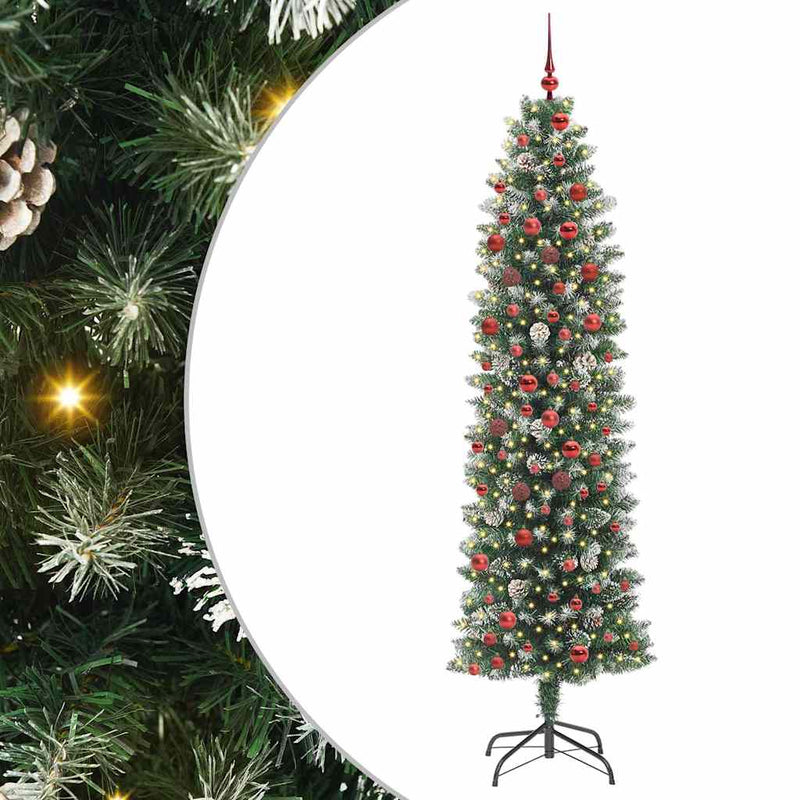 Afbeelding laden in galerijviewer, Vidaxl kunstmatige slanke kerstboom met 300 led groen en wit 210 cm
