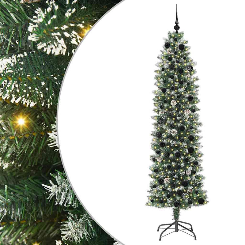 Afbeelding laden in galerijviewer, Vidaxl kunstmatige slanke kerstboom met 300 led groen en wit 210 cm
