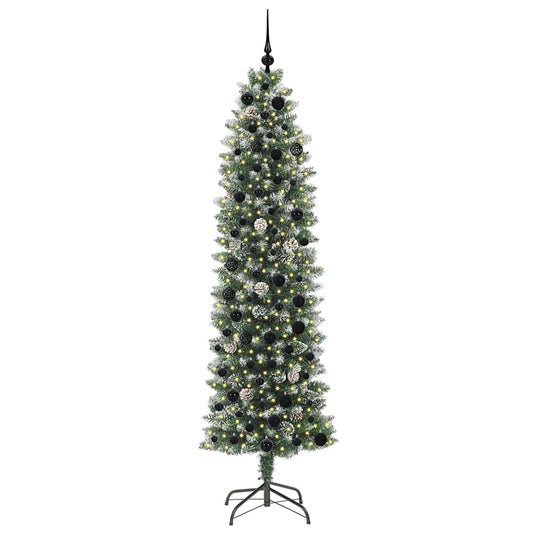 Vidaxl kunstmatige slanke kerstboom met 300 led groen en wit 210 cm