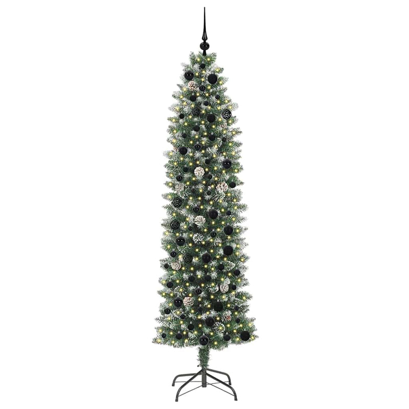 Afbeelding laden in galerijviewer, Vidaxl kunstmatige slanke kerstboom met 300 led groen en wit 210 cm
