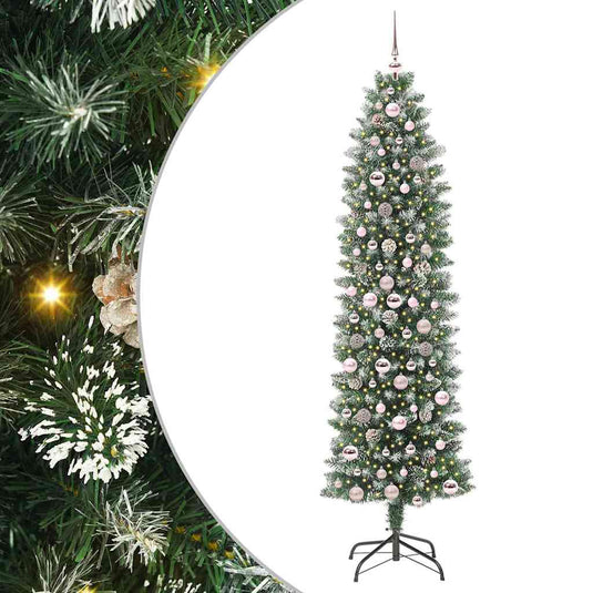 Vidaxl kunstmatige slanke kerstboom met 300 led groen en wit 210 cm