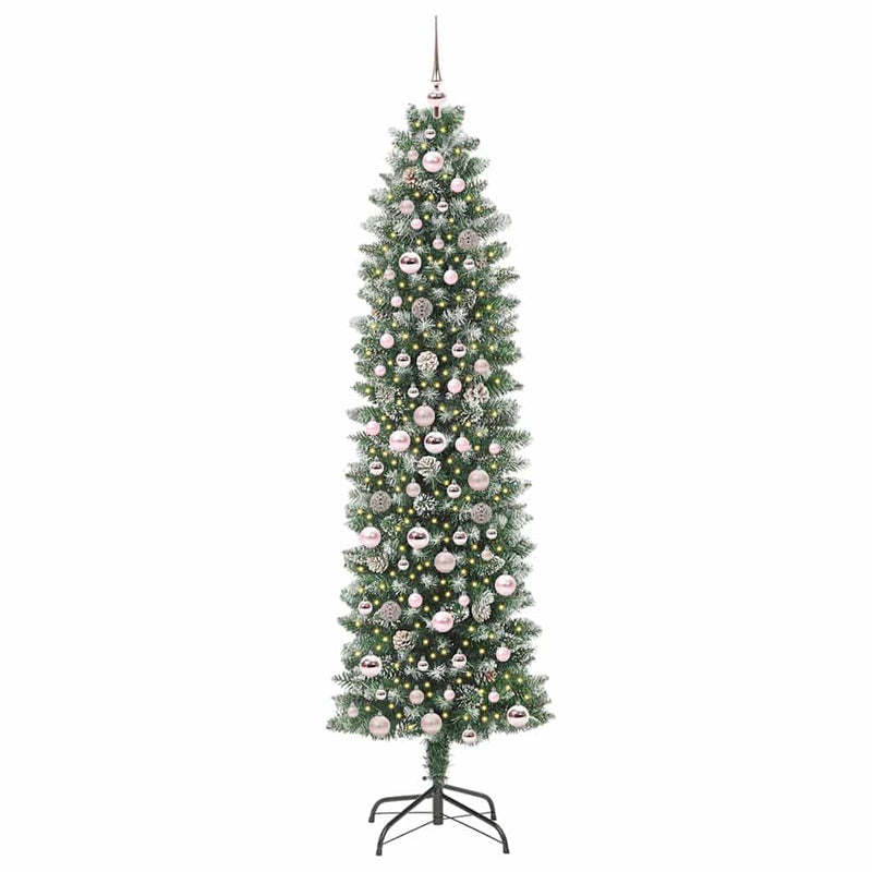 Afbeelding laden in galerijviewer, Vidaxl kunstmatige slanke kerstboom met 300 led groen en wit 210 cm
