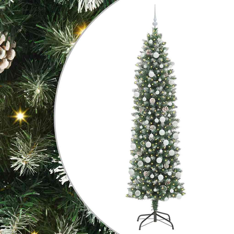 Afbeelding laden in galerijviewer, Vidaxl kunstmatige slanke kerstboom met 300 led groen en wit 210 cm

