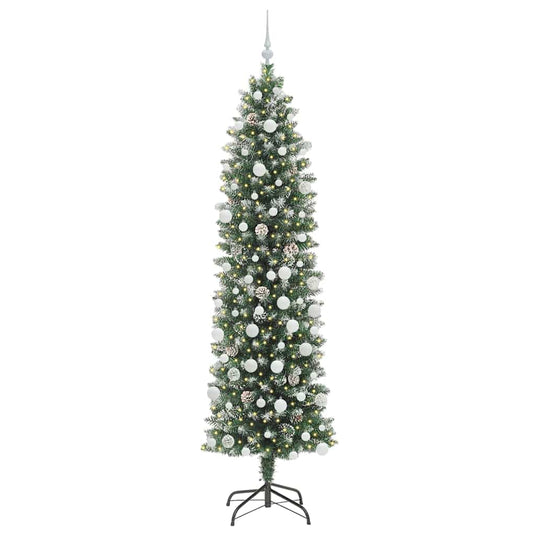 Vidaxl kunstmatige slanke kerstboom met 300 led groen en wit 210 cm