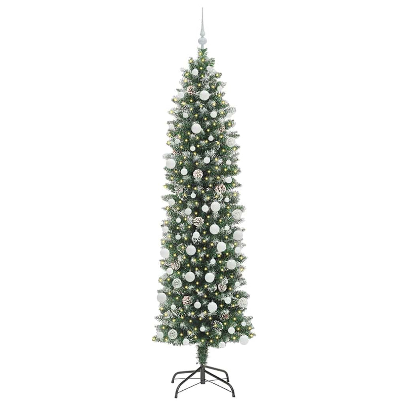 Afbeelding laden in galerijviewer, Vidaxl kunstmatige slanke kerstboom met 300 led groen en wit 210 cm
