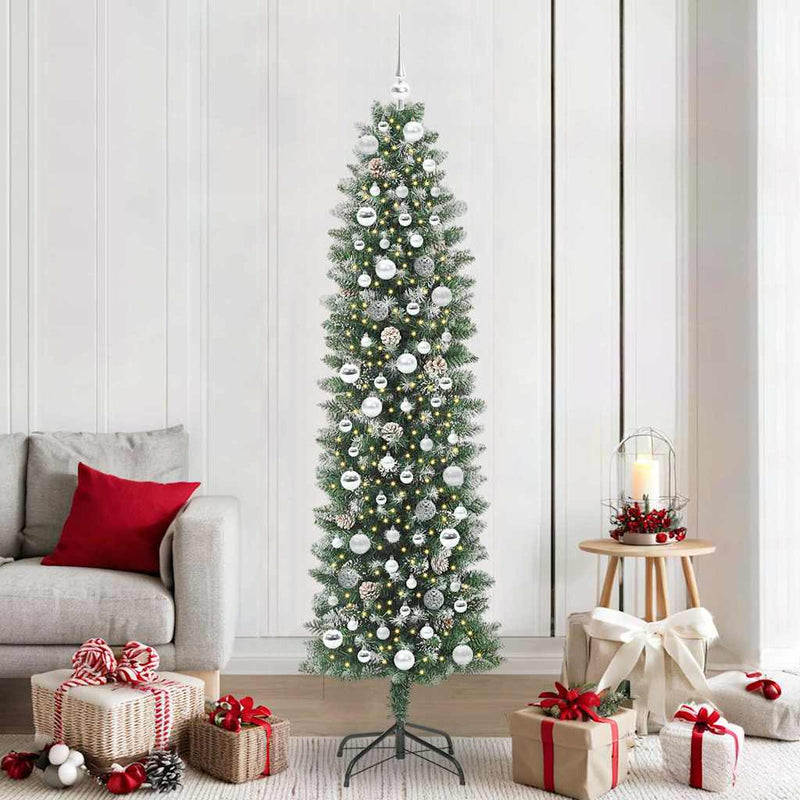 Afbeelding laden in galerijviewer, Vidaxl kunstmatige slanke kerstboom met 300 led groen en wit 210 cm
