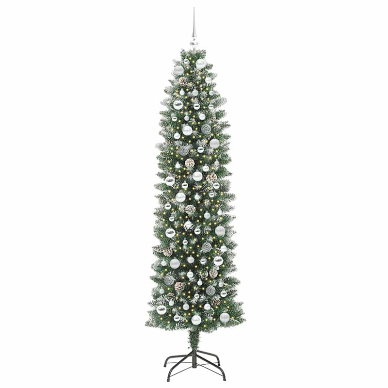 Afbeelding laden in galerijviewer, Vidaxl kunstmatige slanke kerstboom met 300 led groen en wit 210 cm
