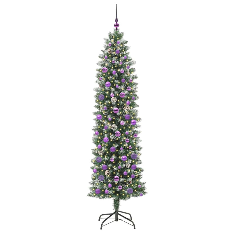 Afbeelding laden in galerijviewer, Vidaxl kunstmatige slanke kerstboom met 300 led groen en wit 210 cm
