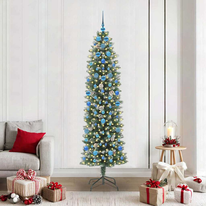 Afbeelding laden in galerijviewer, Vidaxl kunstmatige slanke kerstboom met 300 led groen en wit 210 cm

