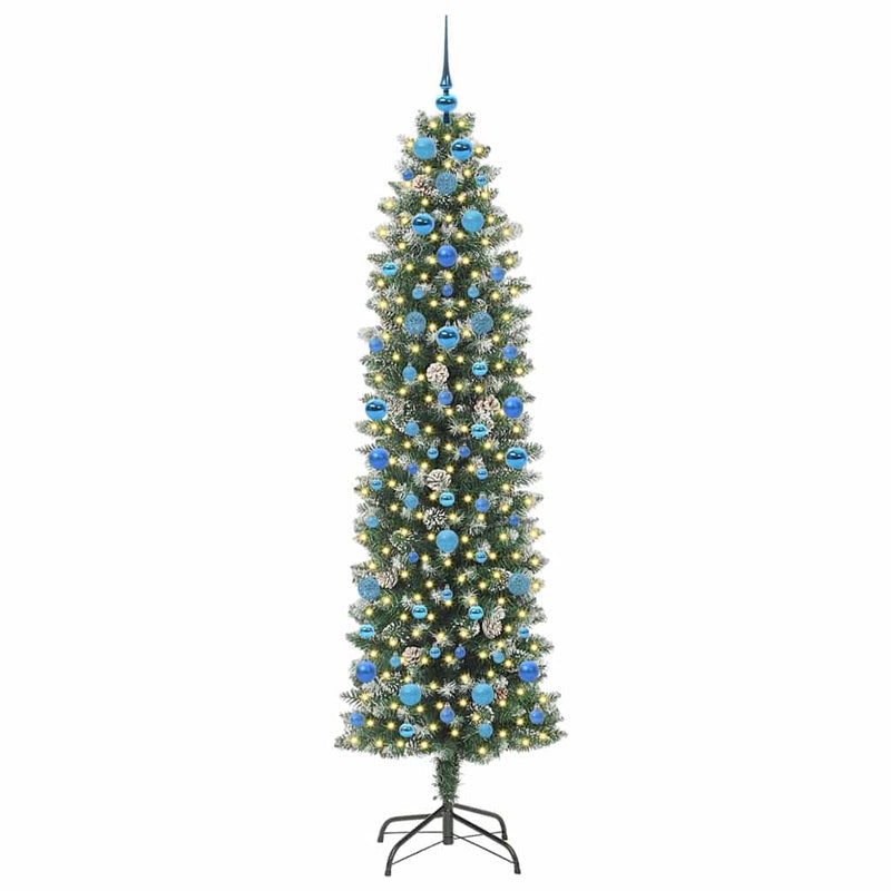 Afbeelding laden in galerijviewer, Vidaxl kunstmatige slanke kerstboom met 300 led groen en wit 210 cm
