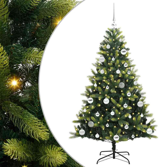 Vidaxl kunstkerstboom met scharnier 150 leds groen 150 cm pvc en pe