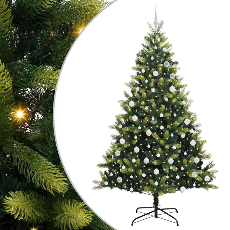 Afbeelding laden in galerijviewer, Vidaxl kunstkerstboom met scharnier 300 leds groen 210 cm pvc en pe
