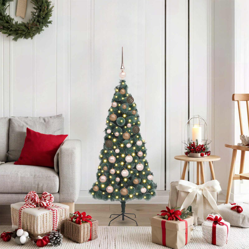 Afbeelding laden in galerijviewer, Vidaxl kunstmatige vorstverlichte kerstboom met bal set groen 120 cm
