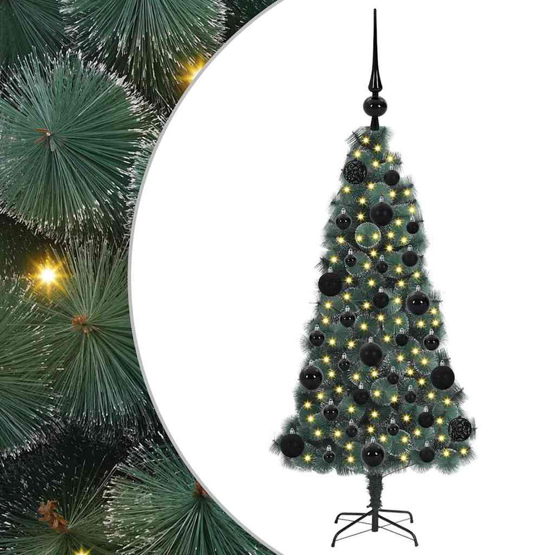 Afbeelding laden in galerijviewer, Vidaxl kunstmatige vorstverlichte kerstboom met bal set groen 120 cm
