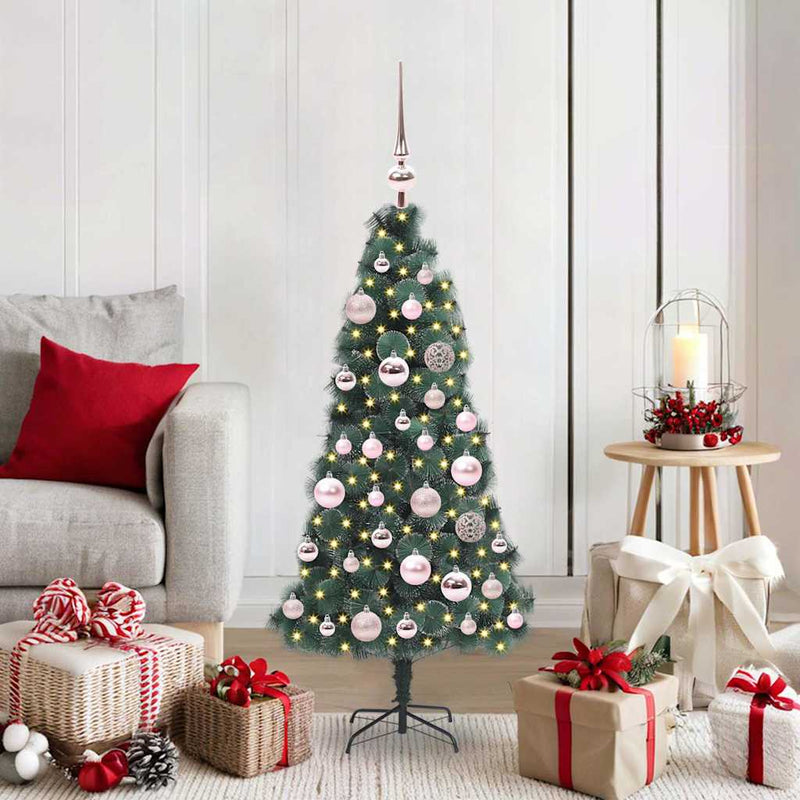 Afbeelding laden in galerijviewer, Vidaxl kunstmatige voorverlichte kerstboom met bollen set groen 120 cm
