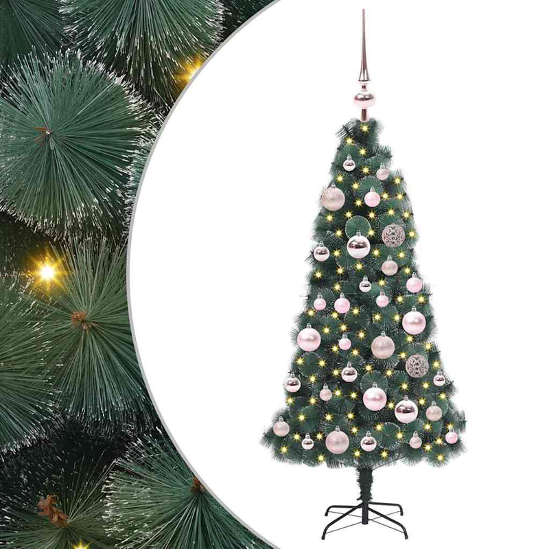 Afbeelding laden in galerijviewer, Vidaxl kunstmatige voorverlichte kerstboom met bollen set groen 120 cm
