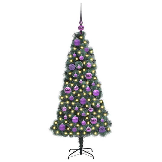 Vidaxl kunstkerstboom met lichtjes en ballenset groen 120 cm pet