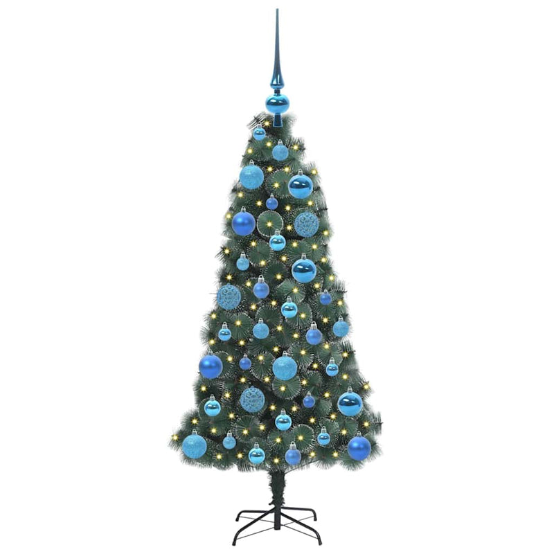 Afbeelding laden in galerijviewer, Vidaxl kunstmatige voorverlichte kerstboom met bal set groen 120 cm
