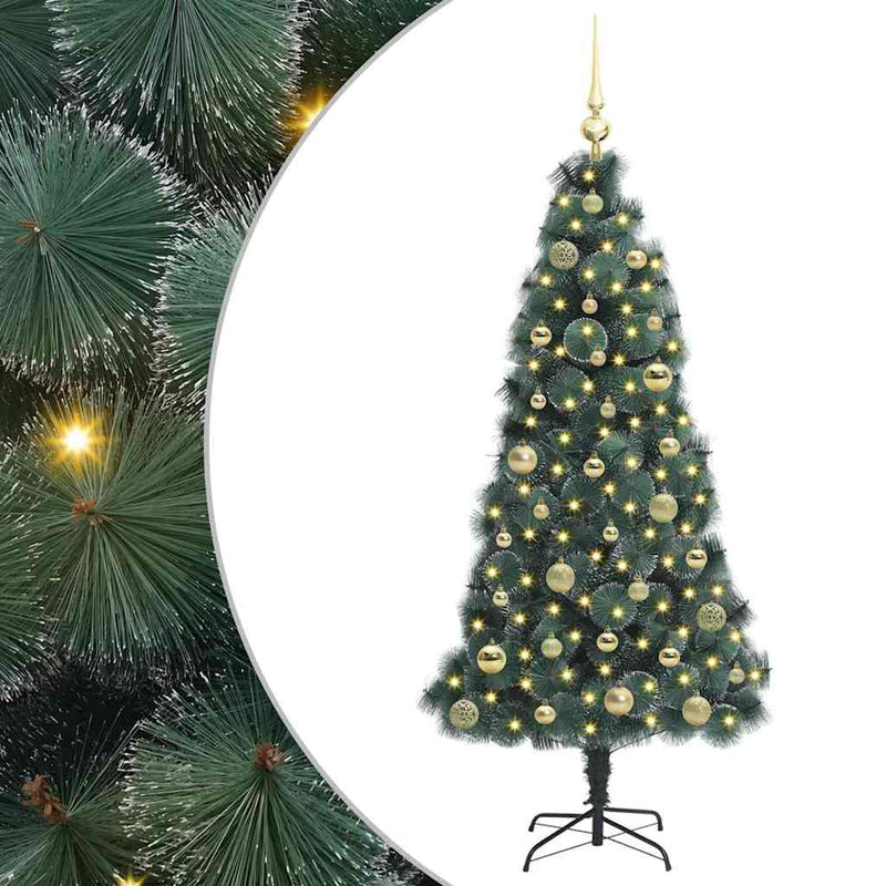 Afbeelding laden in galerijviewer, Vidaxl kunstkerstboom met verlichting en balset groen 150 cm pet
