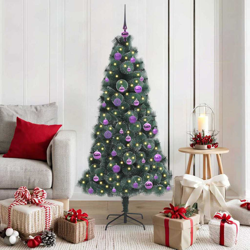 ギャラリービューアに画像をロードする, Vidaxl kunstmatig voorverlicht kerstboom met ballenset groen 150 cm
