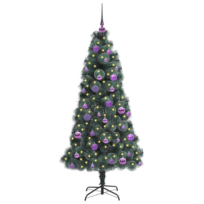 ギャラリービューアに画像をロードする, Vidaxl kunstmatig voorverlicht kerstboom met ballenset groen 150 cm
