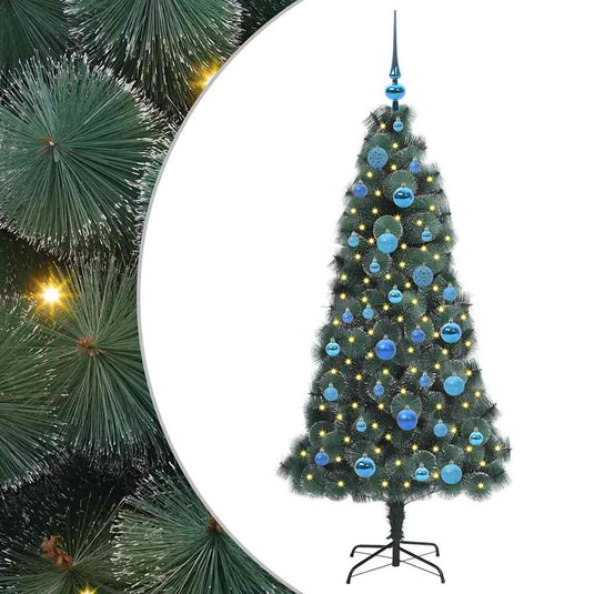 Vidaxl kunstkerstboom met verlichting en ballenset groen 150 cm pet